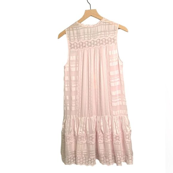 NWT REBECCA TAYLOR Pink Silk Lace Trim A-Line Mini Dress. Size 8 - Picture 5 of 9
